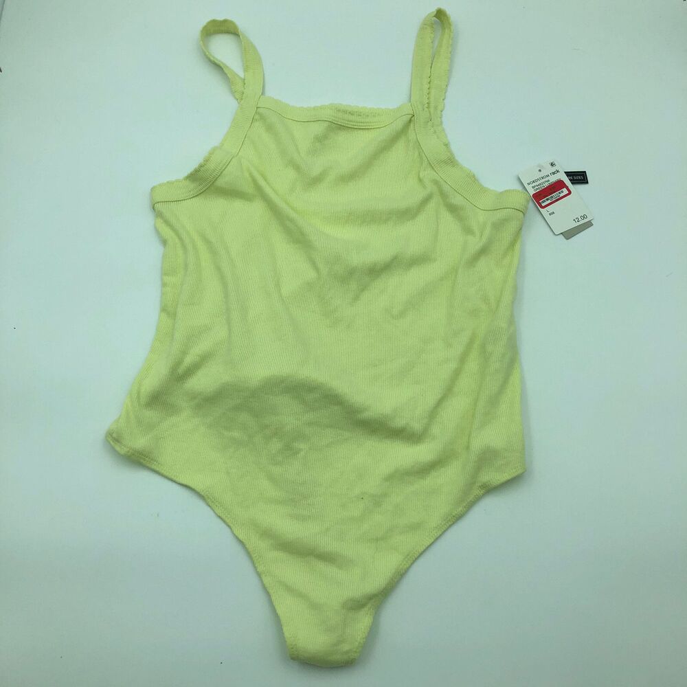 BP. Scallop Picot Trim Rib Snap Thong Bodysuit Green Luminary BP448237MI XL NWT